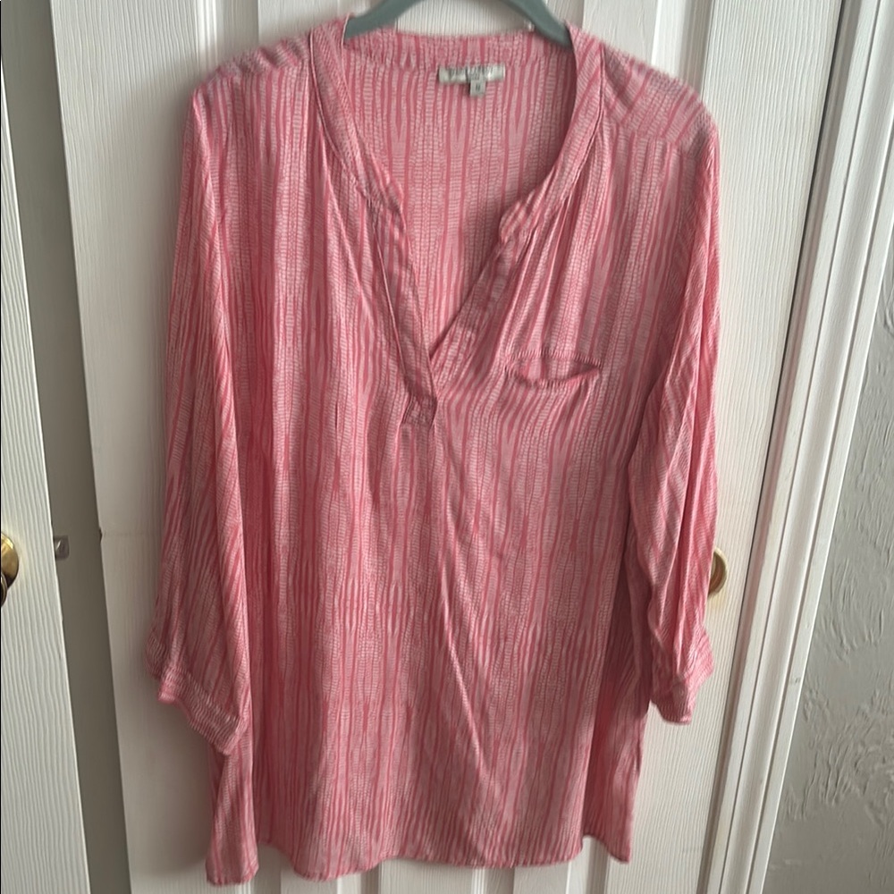 Anne Carson Pink Relaxed Ribbed Tunic with Mandarin Collar